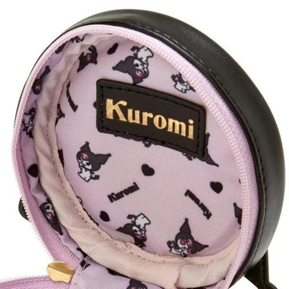 Sanrio Kuromi Jewelry Coin Case Round Black w/ Purple Bow Zipper Close Lined - Picture 3 of 4